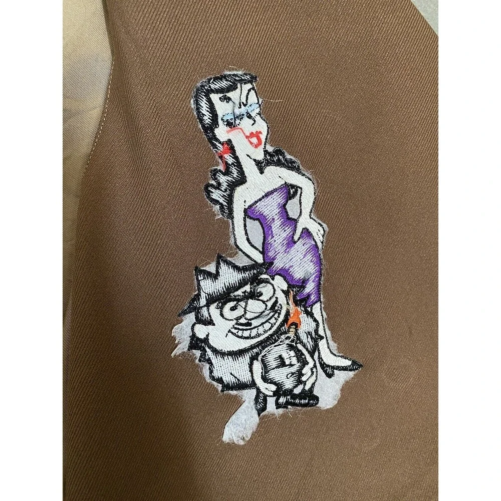 Too Cute Rocky Bullwinkle Vest‎ Men's L Brown 1992 Hanna Barbara Boris Cartoon